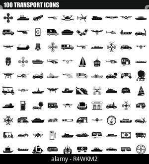 100 Transport Icon Set. Einfacher Satz von 100 transport Vector Icons für Web Design auf weißem Hintergrund Stock Vektor