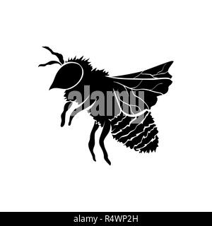 Honey Bee, Silhouette Logo Design. Isolierte Vektor. Schwarz graviert Element. Vintage Style Abbildung Stock Vektor
