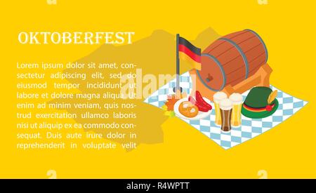 Oktoberfest Bier party Deutsche banner Konzept. Isometrische Darstellung des Oktoberfest Bier party deutsche Vektor Banner für Web Stock Vektor