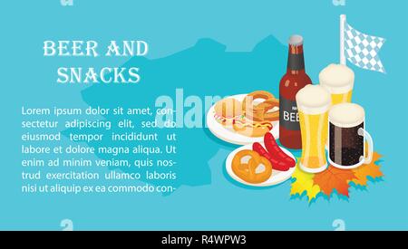 Oktoberfest Bier Snack Party deutsche banner Konzept. Isometrische Darstellung des Oktoberfest Bier Snack Party deutsche Vektor Banner für Web Stock Vektor