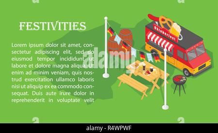 Oktoberfest Bier party deutsche Feste Banner Konzept. Isometrische Darstellung des Oktoberfest Bier party deutsche Festlichkeiten vektor Banner für Web Stock Vektor