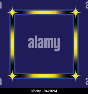 Stilvolle quadratischen Rahmen mit 4 Sterne isoliert auf blauem Hintergrund. Vektorgrafik Rahmen für Design, Karte, Einladung, Drucken für Weihnachten, Neujahr, etc.. Stock Vektor