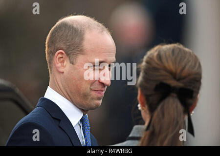 Der Herzog und die Herzogin von Cambridge kommen zu einem Besuch der University of Leicester, wo das königliche Paar über die Bildungsprogramme der Universität hören, Studenten und die Hundertjahrfeier-Gelehrten treffen wird. Stockfoto