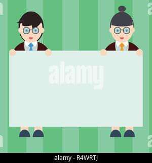 Design Business Konzept leeren Text kopieren für Web Banner Werbemittel mock up Vorlage. Männer und Frauen in Uniform stehend Holding leer Placa Stock Vektor