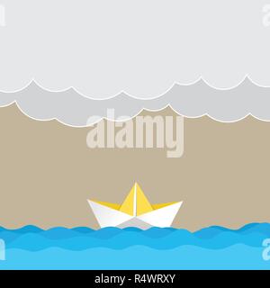 Design Business Konzept leere Vorlage kopieren Raum Text für Anzeige Web site isoliert. Wave schwere Wolken und Papier Boot Meereslandschaftszene Vektor leere Kopie Spac Stock Vektor