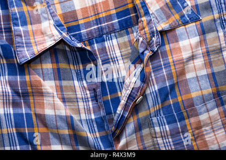 Textile Textur der karierten Hemd, Nahaufnahme der Verschluss nützlich als Hintergrund Stockfoto
