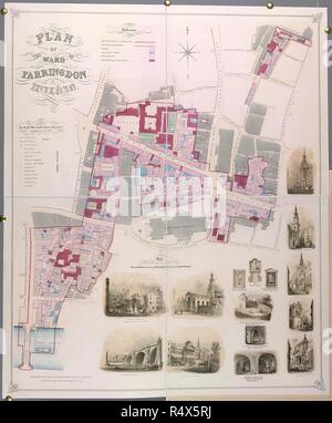 Bezirk von Farringdon. Plan der Gemeinde von Farringdon Innerhalb. Befragten Ju. 1851. Bezirk von Farringdon. Bild vom Plan der Gemeinde von Farringdon Innerhalb genommen. Juli 1851 befragt wurden von den Herren Richd Tress & Kammern. T.Turner Litho. Skala, 80 Füße zu einem Zoll. [Mit vignette Ansichten von Gebäuden]. 859 x 1047 mm.. Ursprünglich veröffentlichte/1851 produziert. . Quelle: Maps. M.T. 6. b) 1. (22). Stockfoto