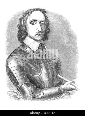 Oliver Cromwell (1599-1658) war Mitglied des Parlaments und der Englische Bürgerkrieg auf der Seite der Parlamentarier. Den Spitznamen "Old Ironsides", demonstrierte er seine Fähigkeit als Commander und wurde schnell von einem einzigen Kavallerie Truppe zu einem der wichtigsten Kommandeure der New Model Army gefördert, eine wichtige Rolle spielen unter General Sir Thomas Fairfax in der Niederlage der Royalis 11 Kräfte. Er fuhr fort, als Lord Protector des Commonwealth von England, Schottland und Irland von 1653 bis zu seinem Tod. Stockfoto