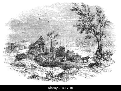 Eine "Pest" (Isolation Hospital in Zeiten der Pest), Tothill Felder, Westminster, London, England. Nachdem Cromwells Sieg in der Schlacht von Worcester im September 1651 rund 4.000 besiegt Royalisten wurden auf die Tothill Felder eingesperrt vor als Sklaven an Kaufleute Handel mit Afrika und den Westindischen Inseln nach verkauft wird. Zu den Einrichtungen im Gefangenenlager auf dem sumpfigen Boden waren so schlecht, dass 1.200 Gefangene festgehalten wurden als in der primitiven Bedingungen enthalten. Stockfoto