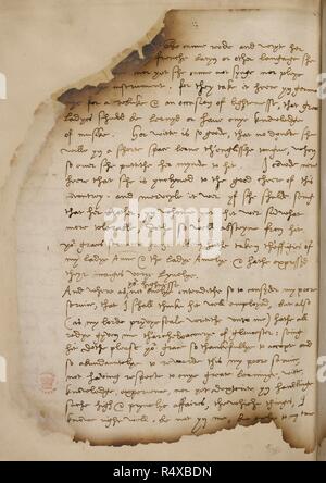 Brief von Nicholas Wotton an König Heinrich VII. über Anna von Kleve. Deutschland [Düren]. Brief von Nicholas Wotton, König Heinrich VIII. in Bezug auf die Errungenschaften und der Charakter von Anna von Kleve. Wotton war als Gesandten in Kleve, und er informiert den König, Hans Holbein produziert hat Porträts von Anne und ihre Schwester Amelie. Düren, den 11. August 1939. V Bild entnommen von ursprünglich in Deutschland [Düren] produziert; 1539. Quelle: Cotton Vitellius B. XXI, 204 v. Sprache: Englisch. Stockfoto