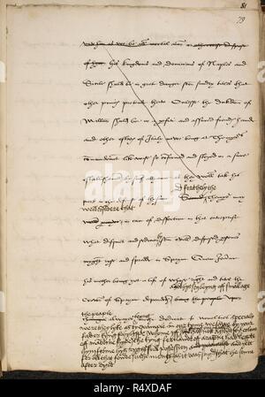 Anweisungen von König Heinrich VIII. von Sir Thomas Wyatt. Transaktionen zwischen England und Spanien 1516-1588. England. [Ganze folio] Entwurf einer Anweisung von König Heinrich VIII. von Sir Thomas Wyatt für seine Verhandlungen in Madrid mit Kaiser Karl V. 16. Oktober 1538. Bild aus Transaktionen zwischen England und Spanien 1515-1588 ursprünglich in England produziert; 1538. Quelle: Baumwolle Vespasian C VII, w.79. Sprache: Englisch. Stockfoto