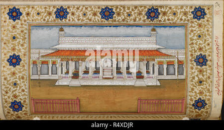 Div" ein - ich Amm (Divan - ich bin). Publikum Halle. Florale, die Diwan - ich bin in der Delhi Red Fort. Opak Aquarell. Mughal Stil. Delhi. Indien. Museum: British Library. Stockfoto