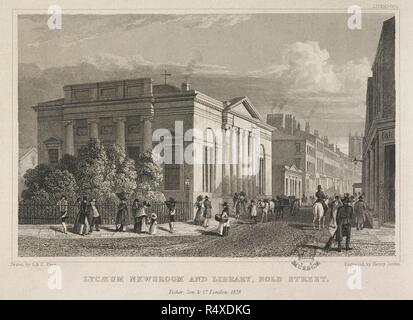 Abbildung: Lancashire street Szene mit einem klassischen Gebäude, und die Straße. Das Lyceum und eine Bibliothek. . Lancashire, dargestellt in einer Reihe von Ansichten. London. Von Originalzeichnungen von S. Austin, Harwood, Pyne, &c., &c. Auf Stahl von R.Wallis graviert, und unter seiner Leitung. Mit Historischen und Topographischen Beschreibungen von W. H. Pyne, Esqre, D. Wylie, &c., &c. William Henry Pyne. 1831. Quelle: 563. d.7 19. Sprache: Englisch. Stockfoto