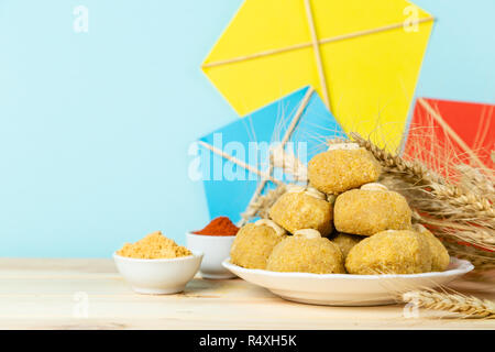 Makar Sankranti festival Karte - Symbole Stockfoto