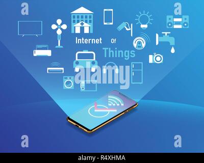 Internet der Dinge Design Konzept mit Smartphone. Vector Illustration Stock Vektor