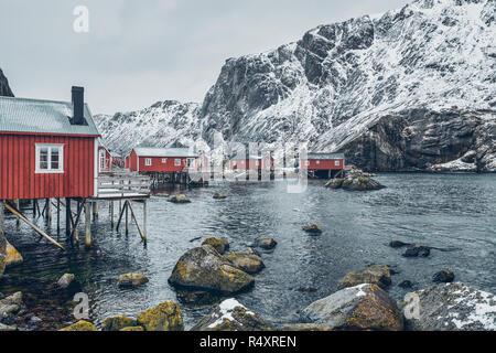 Nusfjord Fischerdorf in Norwegen Stockfoto