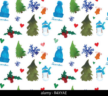 Weihnachten Aquarell nahtlose Muster, Neue Jahr winter Theme, hand Zeichnung Abbildung. Stockfoto