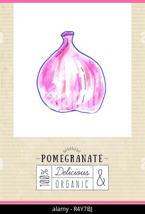 Vintage Label mit Granatapfel gezeichnet Stock Vektor