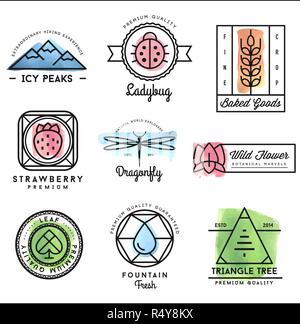 Von der Natur inspiriert, Aquarell geometrische Logos und Schriftzüge Stock Vektor