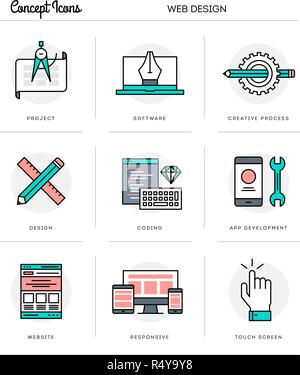 Konzept Icons, Web Design, flach thin line Design Stock Vektor