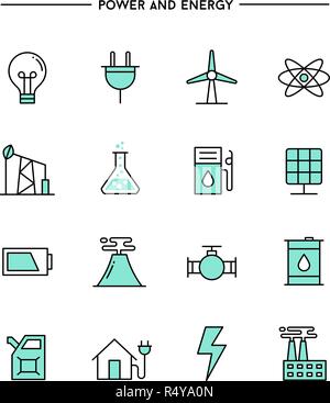 Der flache Bauform, dünne Linie Energie und Symbole Stock Vektor