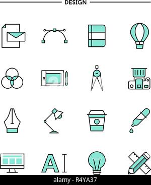 Der flache Bauform, die dünne Linie Designer Tools Icons Stock Vektor