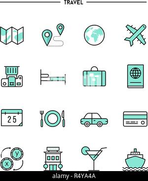 Der flache Bauform, dünne Linie reisen Symbole Stock Vektor