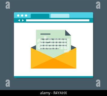 Flaches Design Style e-Mail im Internet Browser Stock Vektor