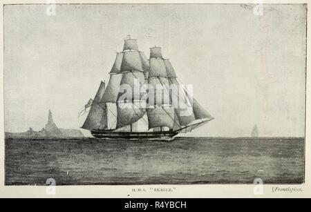 Eine Illustration von den Journalen von Charles Darwin, auf seiner Reise auf der HMS Beagle. Frontispiz. Schiff in vollen Segeln. Amtsblatt der Forschungen in die Naturgeschichte und Geologie der Länder, die während der Reise besuchten rund um die Welt von H. M. S. Beagle unter dem Kommando von Kapitän Fitz Roy, RN. Lodon 1912. Amtsblatt der Forschungen in die Naturgeschichte und Geologie der Länder, die während der Reise besuchten rund um die Welt von H. M. S. Beagle unter dem Kommando von Kapitän Fitz Roy, RN/Charles Darwin. Darwin, Charles, 1809-1882. Quelle: X. 4/2711 Titelbild. Stockfoto