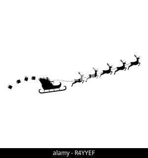Santa Claus reitet in einem Schlitten im Kabelbaum auf das Rentier Stock Vektor