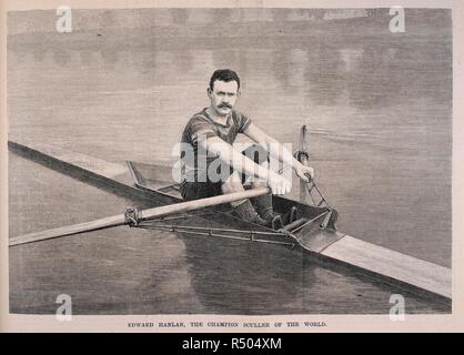 Edward Hanlan, der Meister sculler der Welt." Edward 'Ned' Hanlan (12. Juli 1855 â € "4. Januar 1908) war ein professioneller sculler, Hotelier, und dem Stadtrat von Toronto, Ontario, Kanada. Er war der Welt sculling Champion für fünf aufeinander folgende Jahre von 1880-1884. Die gezeigten Sportlichen und dramatische Nachrichten. London, 1882. Quelle: Der illustrierte Sporting und dramatische Nachrichten. 06. Mai 1882, Seite 173. Stockfoto