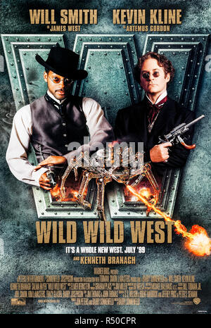 Wild Wild West (1999) von Barry Sonnenfeld mit will Smith, Kevin Kline, Kenneth Branagh und Salma Hayek. Zwei gemietete Waffen verfolgen einen abtrünnigen Erfinder, der Präsident Ulysses S. Grant ermorden will. Foto von Original-Poster aus dem Jahr 1999 in den USA ***NUR FÜR REDAKTIONELLE VERWENDUNG***. Quelle: BFA / Warner Bros. Stockfoto