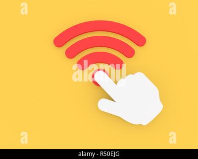 Hand Cursor klickt auf das Wi-fi-Zeichen. 3D-Render Abbildung. Stockfoto