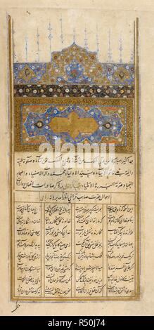 Text Seite. Zafarnama. 1533. Dekoriert text-Seite aus dem sechzehnten Jahrhundert Manuskript der Zafarnama. Bild aus Zafarnama genommen. Ursprünglich veröffentlichte/1533 produziert. Quelle: I.O. Islamische 137, w.1 v. Sprache: Persisch. Stockfoto