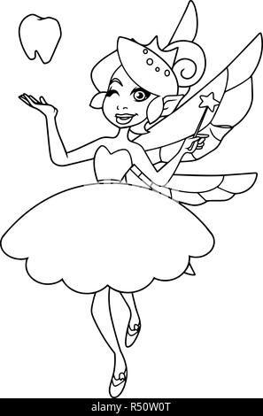 Tooth Fairy Line Art Stock Vektor