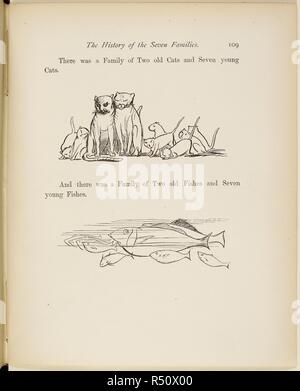 Familie der Katzen (oben); Familie von Fischen (unten) Vers und Abbildungen aus einem Buch von Unsinn von Lear. . Ein Buch von Unsinn ... Mit dem ursprünglichen Bilder und Verse. George Routledge & Söhne: London, England [1910.]. Quelle: 12812.bb.26 109. Sprache: Englisch. Thema: Lear, Edward. Stockfoto