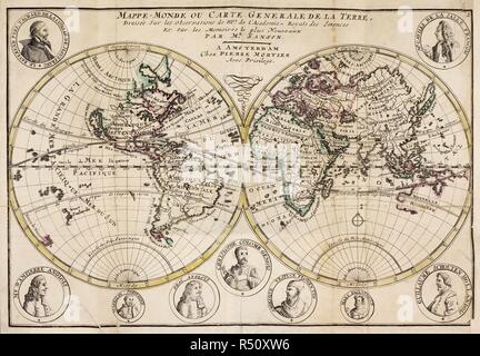 Mappe Monde Ou Carte Generale De La Tierre. Atlas der Welt. . Atlas Portatif et Nouveau du Voyageur. Amsterdam, Niederlande. Zwischen 1695-1700 veröffentlicht. Atlas Portatif et Nouveau du Voyageur. Tome 1. Qui contient, Le Monde, l'€™ Europe, l €™ Asie, l'Afrique, €™&l'Amerique €™. Les Isles Britanniques, La Suede, & le Dannemarc, Pologne, Hongrie, Moscovie, Turquie & La Terre Sainte. Par le S. Sanson. (Frankreich; Espagne; Allemagne; Italie; dix-sept Provinzen des Pais-Bas). Quelle: 118. a. 8 Platte 2. Sprache: Französisch. Stockfoto