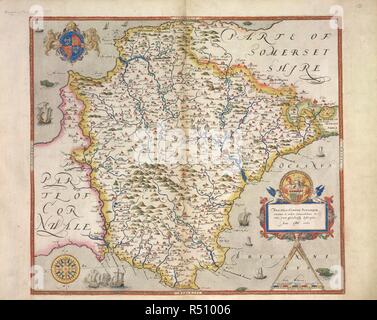 Devon. C., Saxton Atlas von England und Wales. [London], 1575. DevoniÃ ¦ Comitat. descriptio 1575. Christophorus Saxton descripsit.. Bild von C., Saxton Atlas von England und Wales. Ursprünglich veröffentlichte/1575 produziert. Quelle: Maps. C.7. C.1, 10. Stockfoto