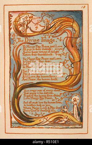 Das göttliche Bild. Lieder der Unschuld und Erfahrung. H. Jung & Söhne: Liverpool, 1923. Das Göttliche Bild. Illustrierte Gedicht Bild aus "Songs von Unschuld und Erfahrung. [Ein Faksimile eines farbigen und vergoldete Kopie der ersten Edition.]." von H. Jung & Söhne: Liverpool, 1923 veröffentlicht. Quelle: C.71. d.19, Seite 18. Sprache: Englisch. Autor: Blake, William. Stockfoto