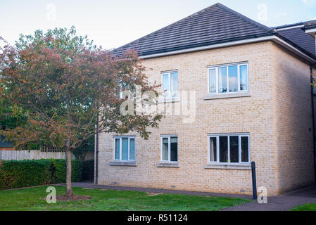 Neu gebauten zwei Etagen semi Apartment Haus mit einem kleinen Garten auf der Vorderseite. England, Großbritannien Stockfoto