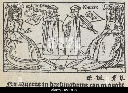 John Knokes (Knox) und Goodman, spielen Posaunen der Königin (Maria). Eine Rede gegen die unlawfull Aufstände der Protestanten unserer Zeit, unter dem Vorwand, um refourme Religion... Antwerpen, 1566. Quelle: C.37. d. 47. Autor: Frarinus, Petrus. Fowler, J. Stockfoto