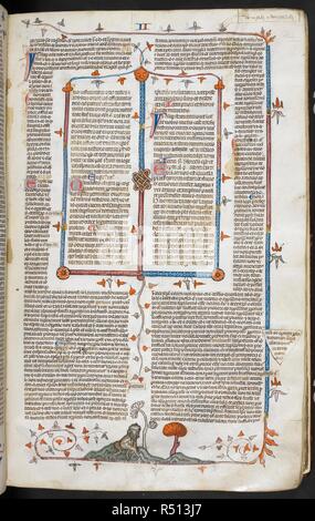 Ein Bas-de-Seite Szene eines Löwen gestillten Säugling. Decretals von Gregor IX mit Glossa o (der "mithfield Decretals"). Frankreich, S. (Toulouse?); im letzten Viertel des 13. Jahrhunderts oder 1. Quartal des 14. Jahrhunderts. Quelle: Royal 10 E.IV, w.121. Sprache: Latein. Autor: Raymond von PeÃ±afort, Editor. Bernhard von Parma, glossator. Stockfoto