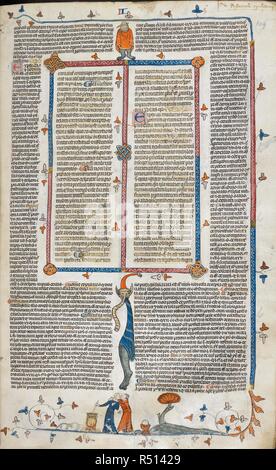 Bas-de-Seite Szene von einem Mann mit einer Schaufel küssen eine Frau von einem Kochtopf. Die mithfield Decretals'. Frankreich, S. (Toulouse?); im letzten Viertel des 13. Jahrhunderts oder 1. Quartal des 14. Jahrhunderts. Quelle: Royal 10 E.IV, F 109. Sprache: Latein. Stockfoto