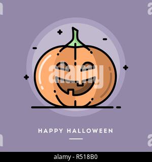 Lachende Kürbis Symbol, flache Bauform thin line Halloween banner Stock Vektor
