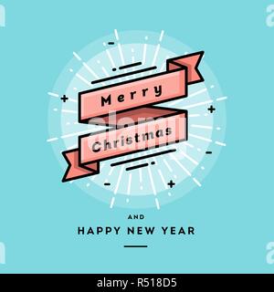 Frohe Weihnachten Zierband, flache Bauform dünne Linie banner Stock Vektor