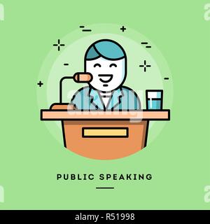 Das öffentliche Sprechen, flache Design line Banner Stock Vektor