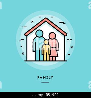 Familie, flachen Design eine dünne Linie banner Stock Vektor
