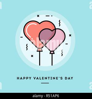 Happy Valentine's Day, flache Bauform dünne Linie banner Stock Vektor