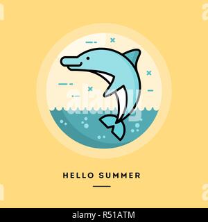Hallo Sommer, flache Bauform dünne Linie banner Stock Vektor