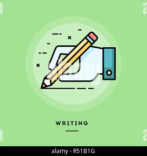Hand mit Bleistift und Schreiben, flache Bauform dünne Linie banner Stock Vektor